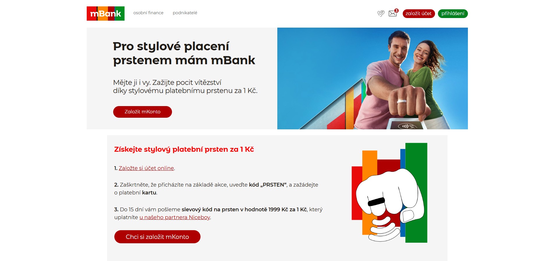 mBank opět rozdává platební prsteny za založení účtu