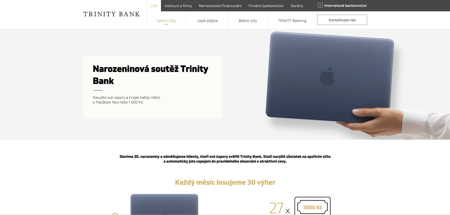 Soutěž Trinity Bank: Získejte MacBook Neo nebo 1 000 Kč za navýšení úspor